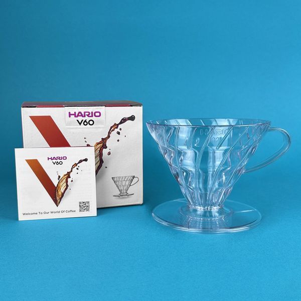 Пуровер Hario V60 02 пластиковий прозорий для фільтр кави 1-4 чашки vd-02t фото