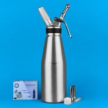 Сифон для вершків Cream Whipper 1000 мл з балончиками сріблястий CW_1000S_N2O фото