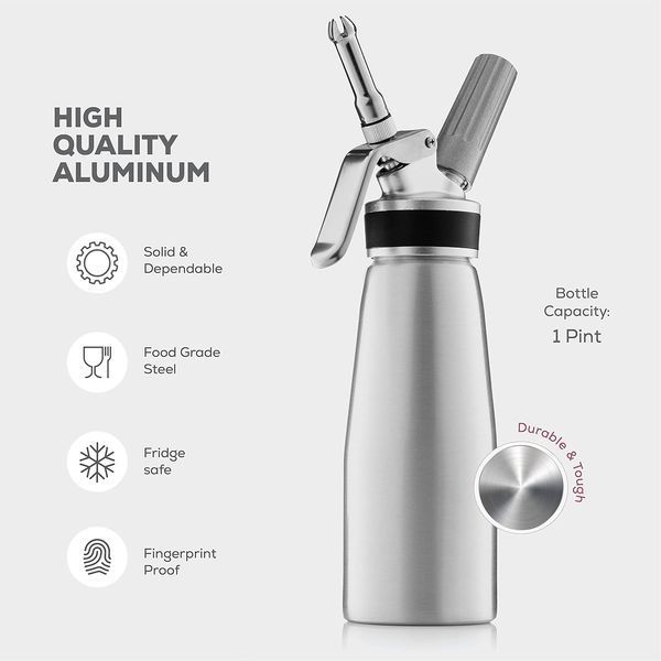 Сифон для вершків Cream Whipper 1000 мл з балончиками сріблястий CW_1000S_N2O фото
